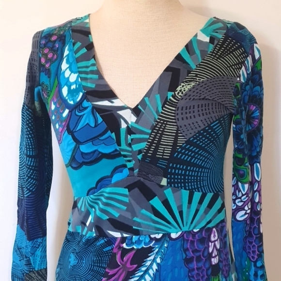 Aller Simplement Size S (approx 12) Blue Long Sleeve Stretch Dress 100% … - Picture 2 of 8